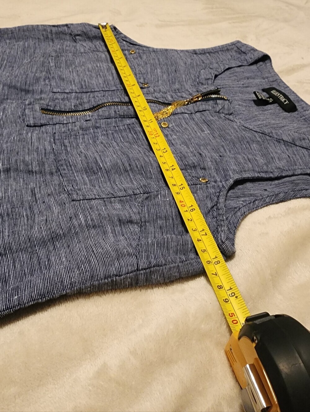 Ellen Tracy 100% Linen Chambray Blue Sleeveless Zip-Front Tank - Picture 8 of 9